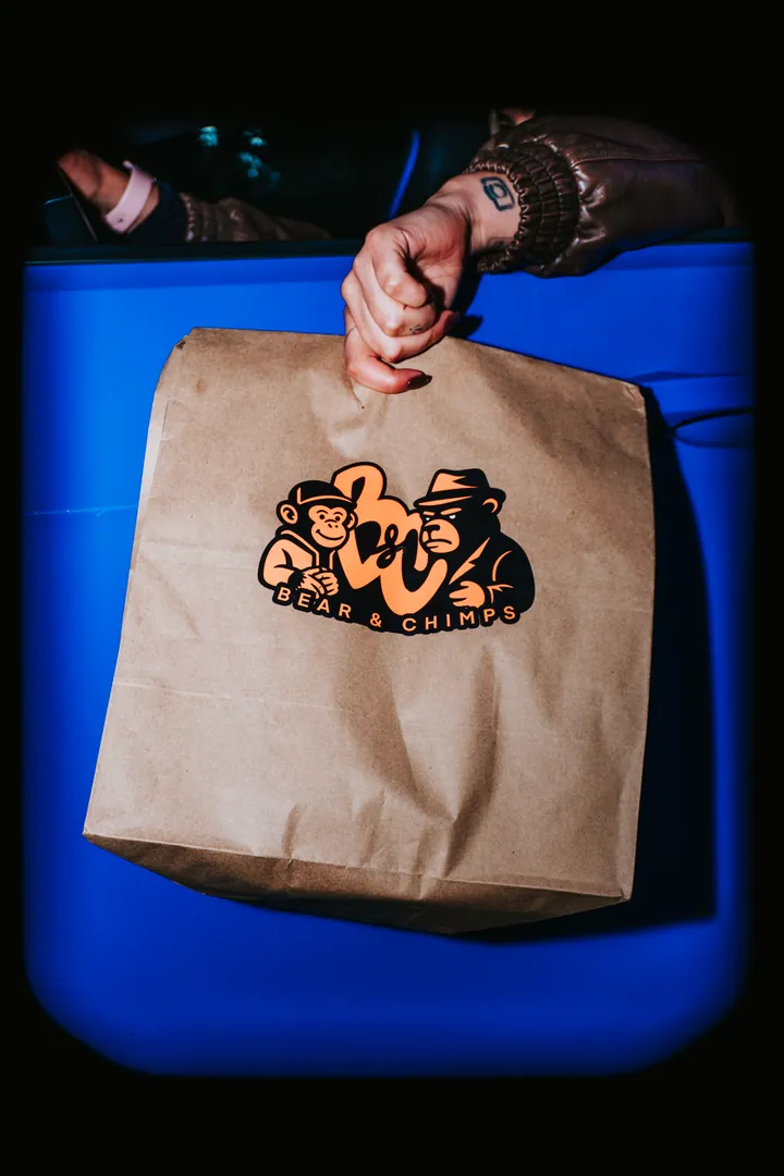 Bolsa de Bear&Chimps sobre el techo del coche